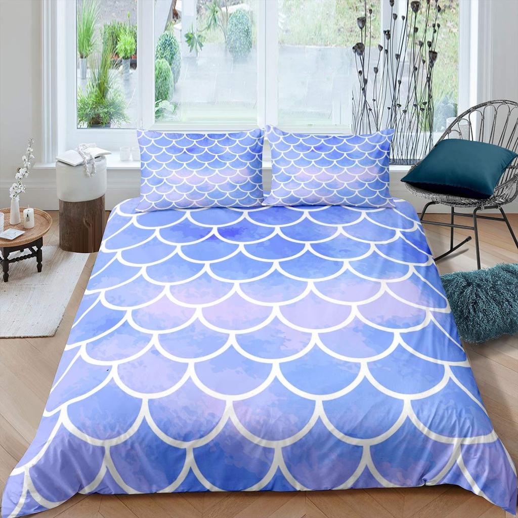 Fish Scales Duvet Cover Set Bedding Set Colorful Mermaid Scale Quilt Cover Pillowcase Queen Size Girls 2/3pcs Comforter Cover