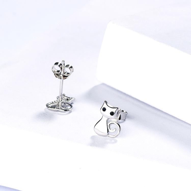 Серьги-гвоздики с очаровательными кошками из стерлингового серебра S925, простые милые корейские серебряные украшения с животными