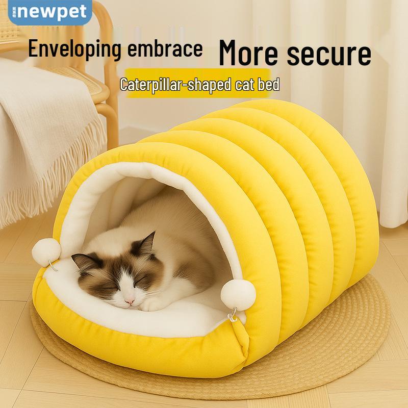 Cute Caterpillar Cat Bed Warm Sofa for Small Pets - Ideal for Autumn/Winter