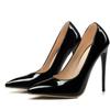Plus 44 45 46 Роскошные туфли на очень высоком каблуке-шпильке 12 см Женские туфли-лодочки Тонкие каблуки Острый носок Офисные вечерние лакированные туфли из кожи