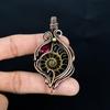 Ammonite & Ruby Pendant Gemstone Jewelry, 999 Copper Wire Wrapped Handmade Pendant, Latest Design Jewelry