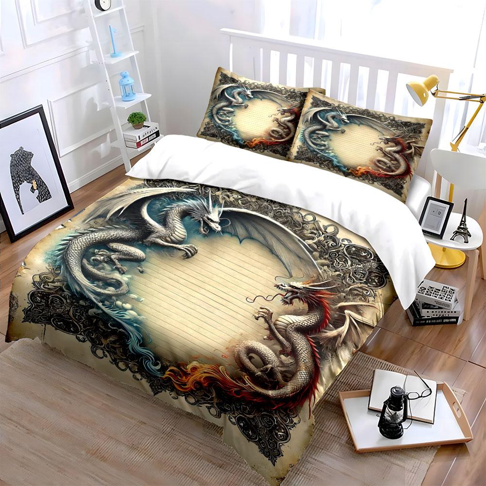 White and red dragons. Bedding sets Duvet cover sets Duvet covers Pillowcases(1 * Duvet Cover 2 * Pillowcases without duvet insert)