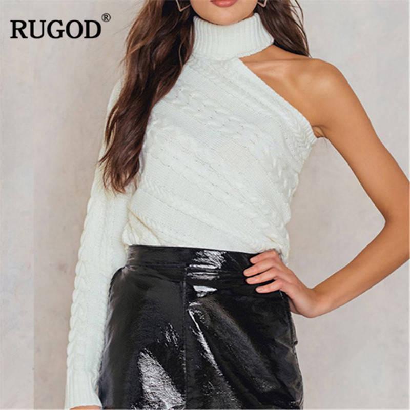 Осень Новая Весна Многоцветный Свитер с Узором Косички Женский Вязаный С Открытым Одним Плечом Женские Свитера Пуловер