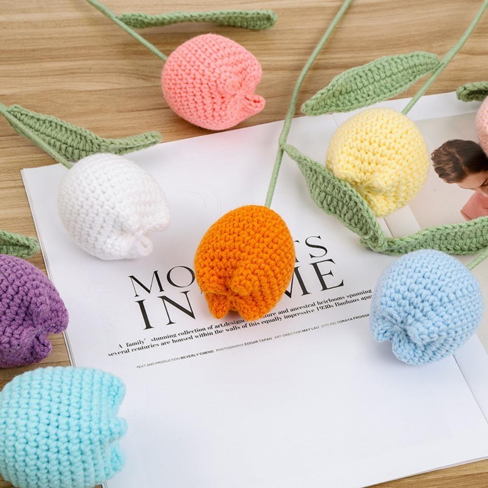 6 шт. вязаные крючком тюльпаны ручной работы вязаные цветы искусственные плетеные поддельные цветы со стеблями для украшения столов на День святого Валентина дома, свадьбы, вечеринки, офиса