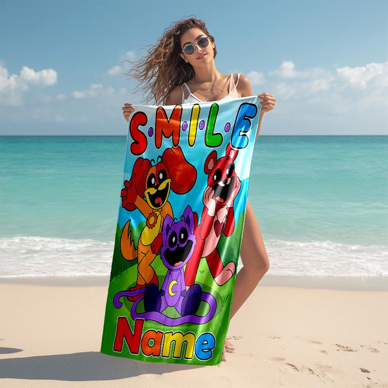 Personalized customized proof beach towel with Smiling Critters pattern - soft, absorbent,quick-drying,perfect swimming,camping&bathing
