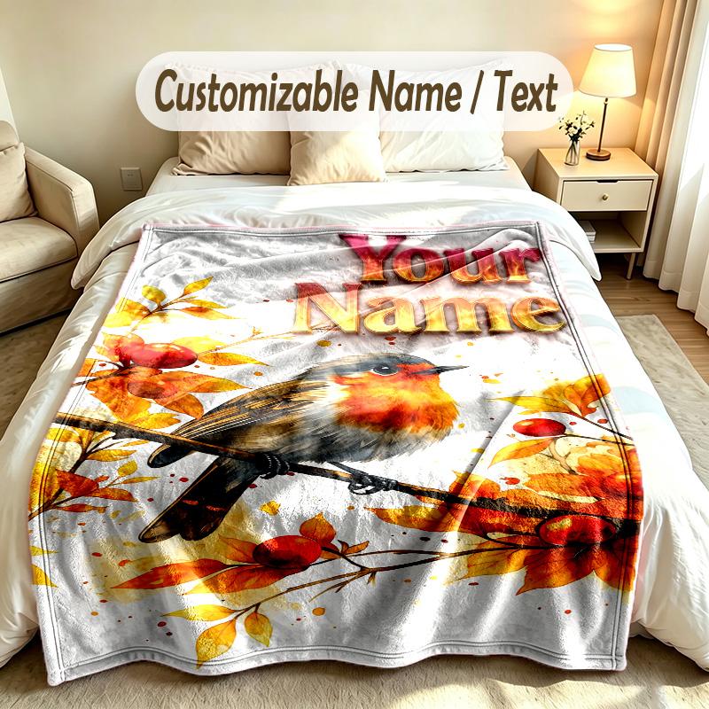 Bird Theme Custom Blanket Personalized Name & Text Customized Soft Warm Throw Blanket Home Decor