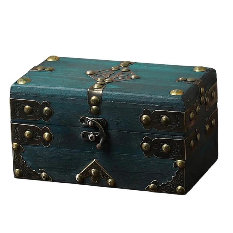 Антикварный деревянный ящик для хранения с замком, декоративная откидная крышка, маленький сундук для монет, украшений, памятных вещей, домашнее украшение