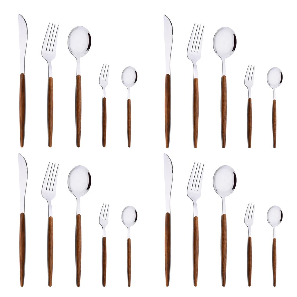 20 шт./5 шт. посуда из нержавеющей стали, нож, вилка, ложка, зеркало, серебристая, золотая, деревянная ручка, посудомоечная машина, кухонные столовые приборы в западном стиле