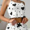 2 Pcs/Set Women Summer Pajamas Suit Adjustable Strap Sleeveless Heart Print Crop Top Shirring Edge High Waist Shorts Bedroom Sleepwear Set