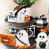 3 Pcs Halloween Ghost Ornament Wooden Ghost Centerpiece Tiered Tray Decoration for Halloween Fall Party Mantel Decor