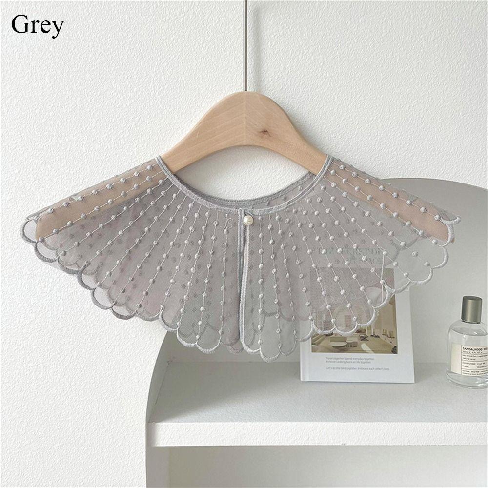 Fashion Lace Embroidered Pearl Shawl Casual Solid Color Fake Collar Detachable Collar Women Ladies Clothes Accessories