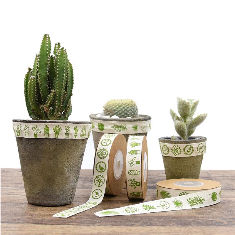 Лента из хлопка с принтом черепахи на спине, листа кактуса, цветы, садовые растения в горшках, декоративный тканевый материал 10 м