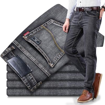 Повседневные демисезонные мужские эластичные джинсовые брюки в классическом стиле прямого кроя