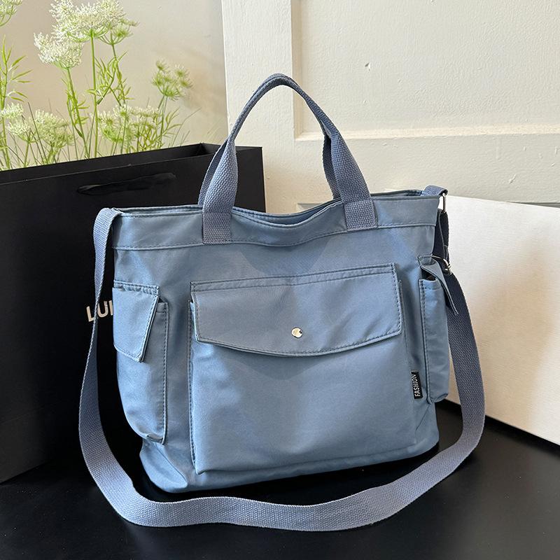 Повседневная простая холщовая сумка, весенняя однотонная текстурная сумка через плечо, большая вместимость, сумка для поездок на работу через плечо