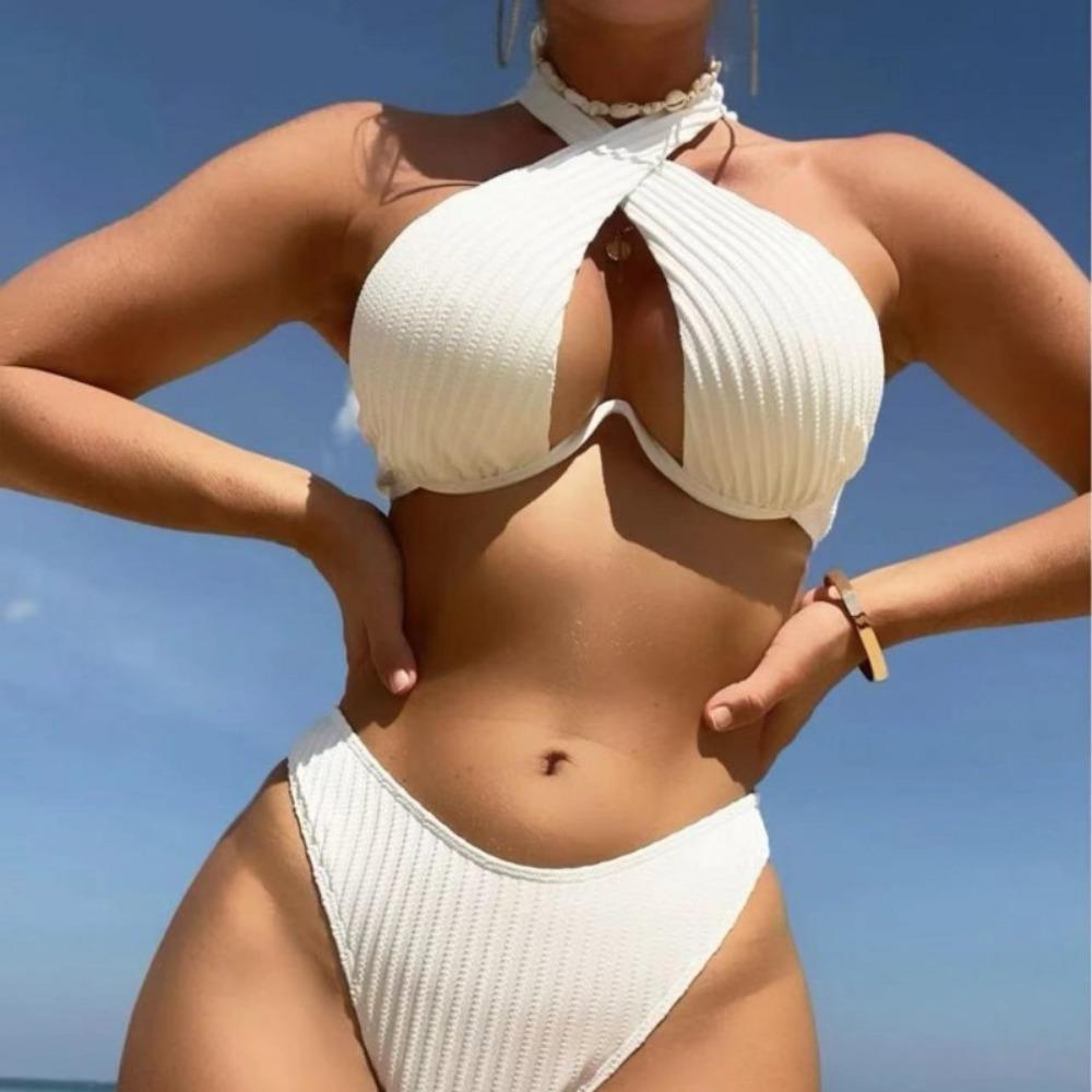 Solid Color Multi-color Sexy Bikini European and American Straps Split Swimsuit Set