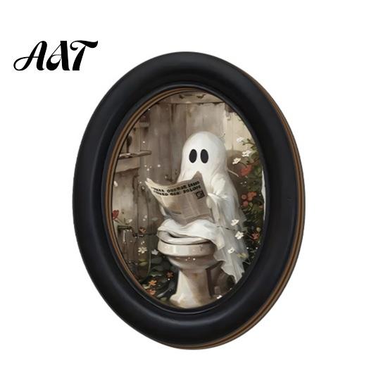 Lightweight Wall Adhesive Halloween Ghost Decor, Cute Table Sign, Vintage Oval Framed Art Picture, Decorative for Mantel Living Room Bedroom