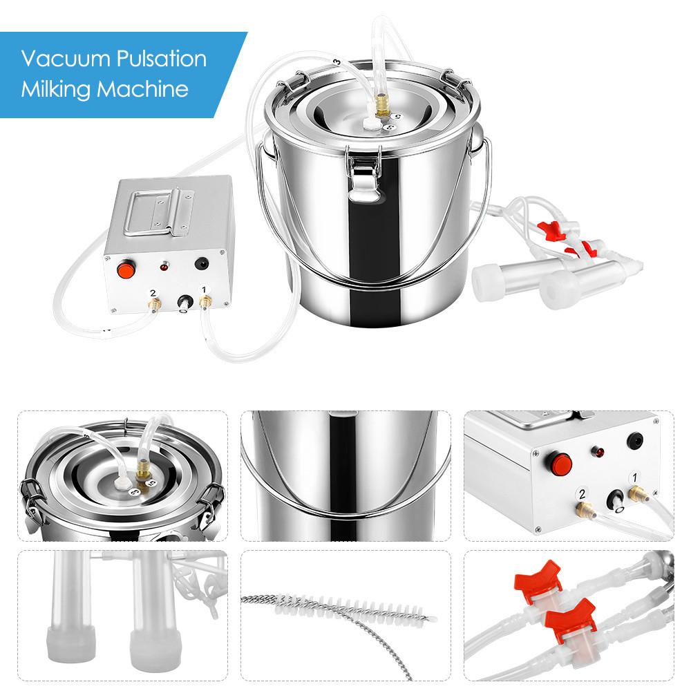 7L Goat Milker Электрический доильный аппарат с 2 доильными стаканами Пульсационный вакуумный насос Ведро из нержавеющей стали для коз