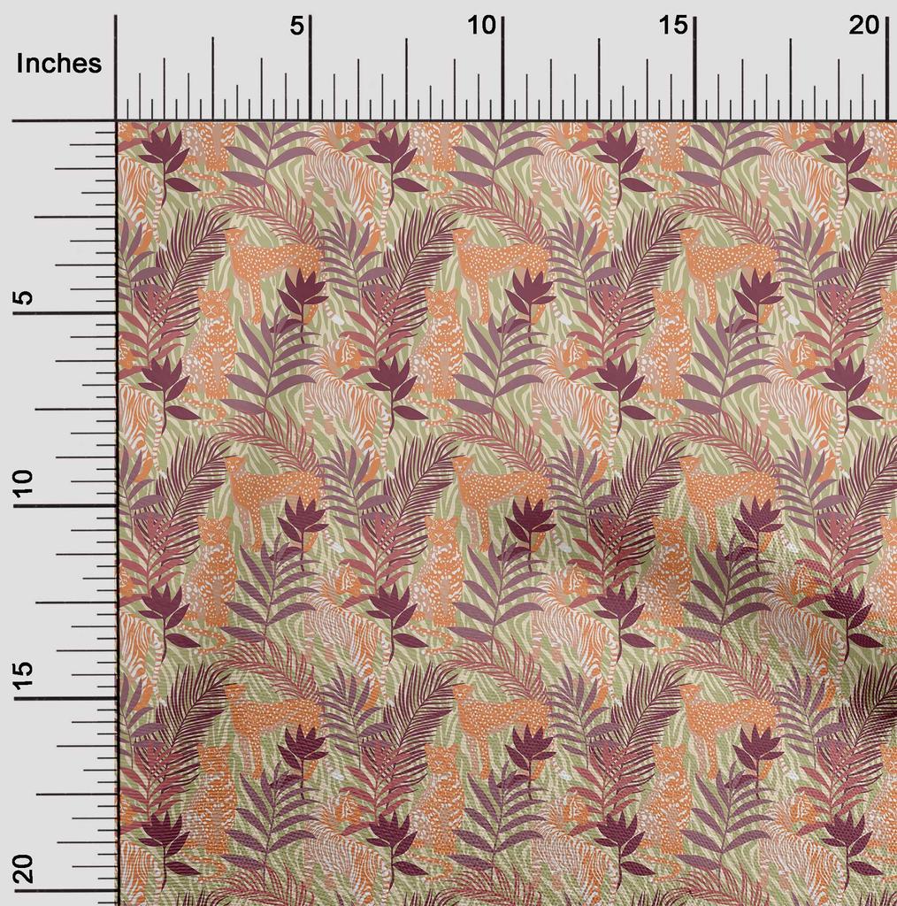 oneOone Cotton Flex Beige Fabric Tropical Leaf with Animal Sewing Fabric by The Yard Printed DIY Clothing Sewing Supplies 40 Inch