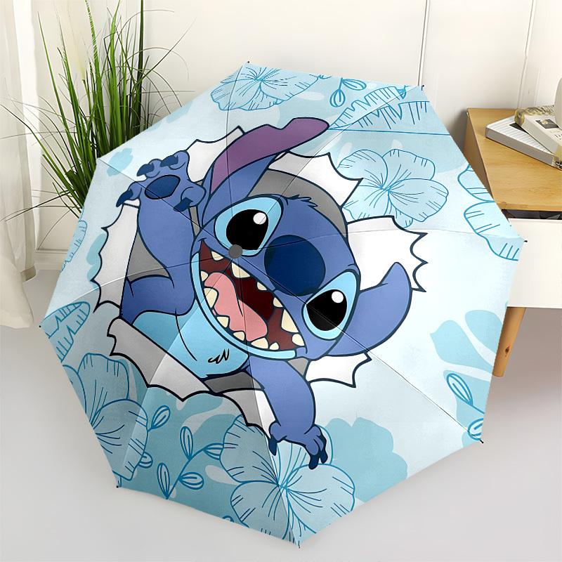 Stitch, Floral Themed Automatic Opening and Closing Umbrella, Brightly Colored 8-rib Portable Umbrella, Suitable for Men and Women, A Perfect Gift for