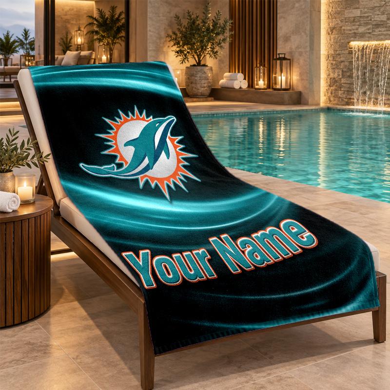 Custom Name Miami Dolphins Beach Towel Personalized Text Soft Towel Swimming Travel Bath Gift