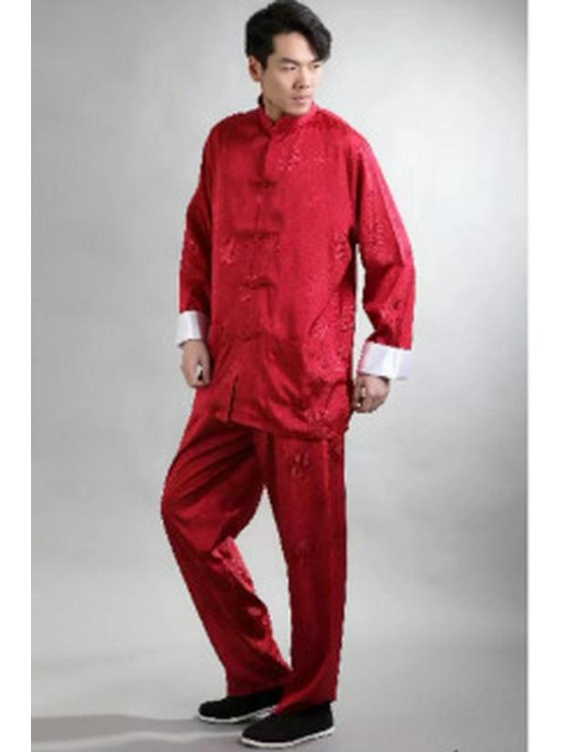 Мужской шелковый комплект тансюит с длинным рукавом - Костюм для кунг-фу с рукавами, которые можно подвернуть, для весны и осени