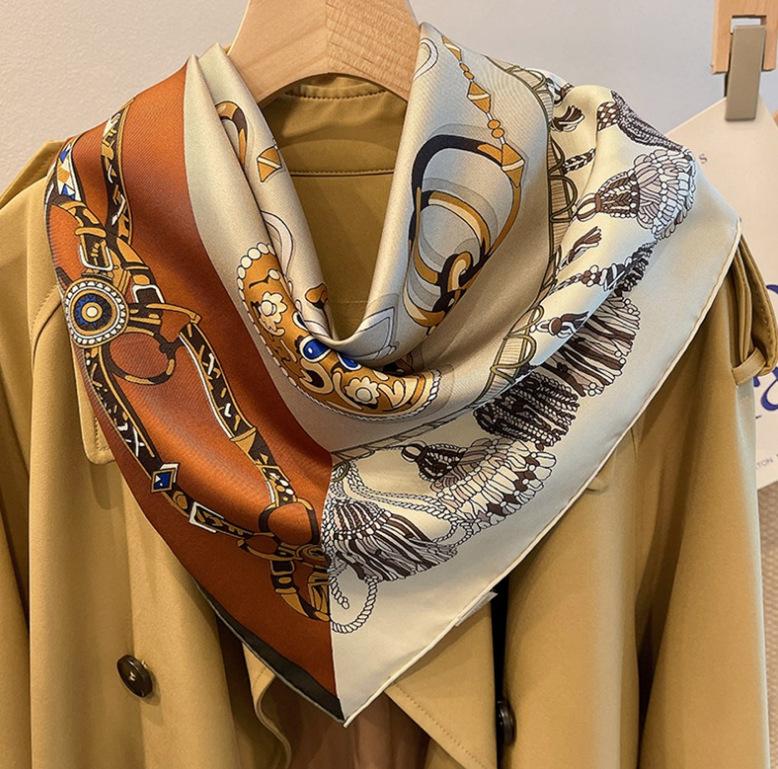 Silk Black Gold Cashew Silk Scarf Women'S Spring And Autumn Versatile Satin Square Scarf Mulberry Silk Silk Scarf Shawl