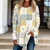 Women's Casual  Plus Size Long Sleeved Round Neck Printed T-shirt Top Pullover