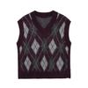 Весна 2025 Женский вязаный жилет без рукавов с V-образным вырезом и ромбовидным узором