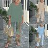 Women's Fashion Casual Loose Solid-color Cotton and Linen Two-piece Set