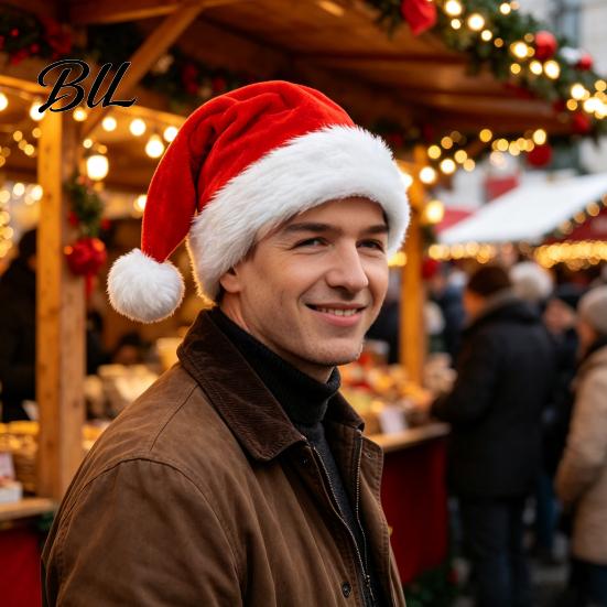 Рождественские праздничные колпаки Шапка Санты, Фланелевая плюшевая праздничная шляпа для взрослых, Мягкие утолщенные колпаки Красная белая бархатная шляпа для вечеринок, Дня благодарения и праздников
