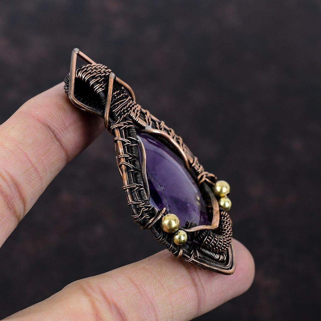 Медный кулон со звездой и аметистом, кулон с драгоценным камнем, медные украшения, элегантный кулон, ювелирные изделия ручной работы, женский специальный подарок