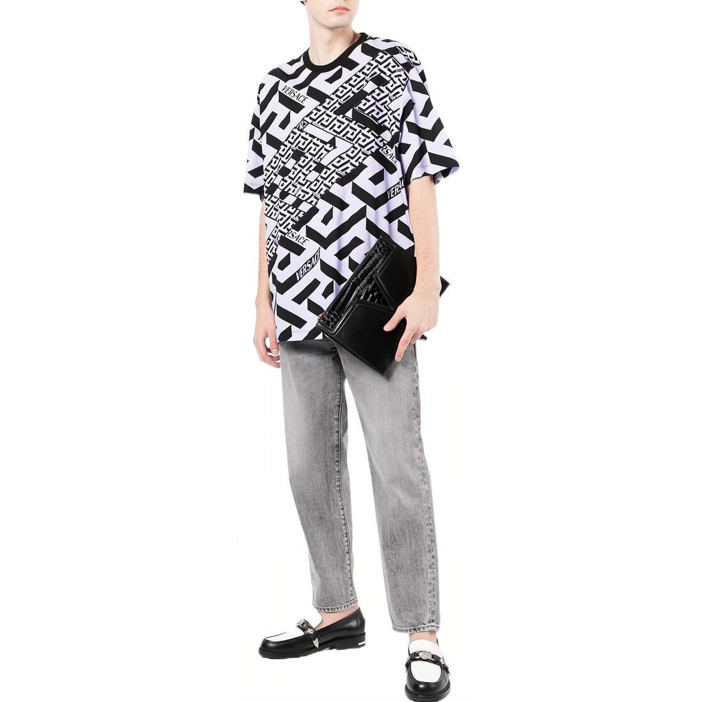 Versace Мужская футболка с принтом из букв SS22, круглый вырез, короткий рукав, хлопок, Топы Черный Белый 1003393-1A023515-L160