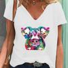 Модные весенние ретро блузки с разноцветным принтом, футболки с коротким рукавом и V-образным вырезом, повседневные