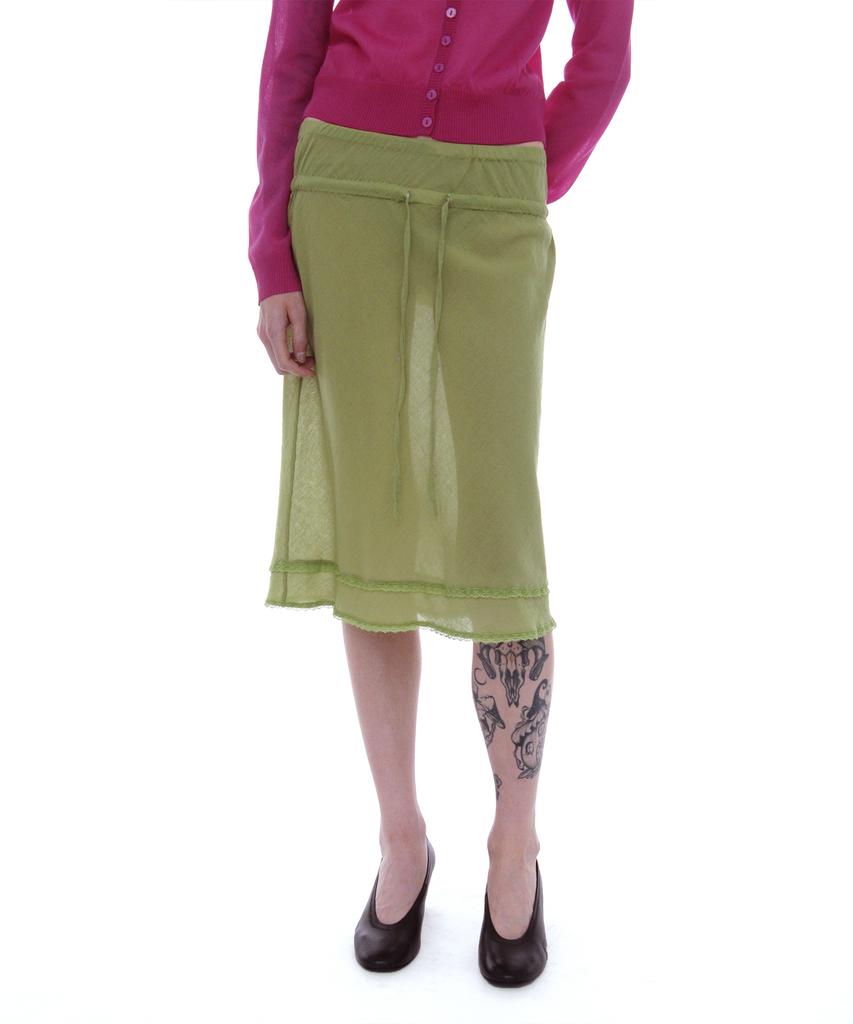 Partimento Woman Pwc Lace Trim Overlay Midi Skirt_Green