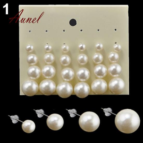 12 Pairs Party Ear Studs Faux Pearl Round Earrings