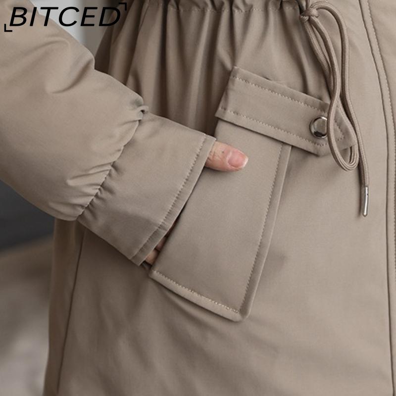 BITCED Winter Parka - Women's Relaxed-Fit Mid-Length Cotton Coat with Large Fur Collar