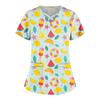 Plus Size Cute Printed Scrub Working Uniform Tops For Women  Cross V-Neck Short Sleeve Fun T-Shirts Workwear Tee with Double Pockets