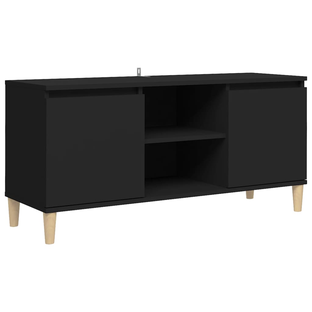 TV Stand with Solid Wood Legs Black 103.5 x 35 x 50 cm