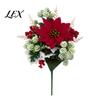 Realistic Faux Dieffenbachia 5/7/10/12 Heads Artificial Poinsettia Flowers, Christmas Fake Floral Berry Centerpiece, Maintenance Free Potted
