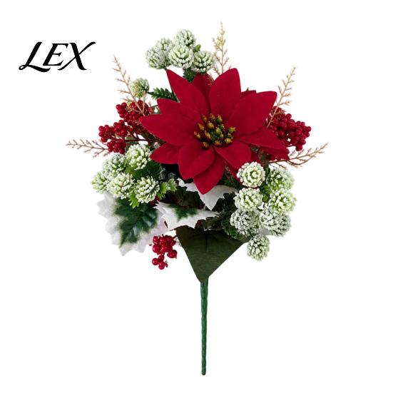 Realistic Faux Dieffenbachia 5/7/10/12 Heads Artificial Poinsettia Flowers, Christmas Fake Floral Berry Centerpiece, Maintenance Free Potted