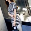 Female Commuter Slim Chiffon Striped Blouses Small V-Neck Button Patchwork Casual Short Sleeve Shirt Women's Summer Clothes 4XL