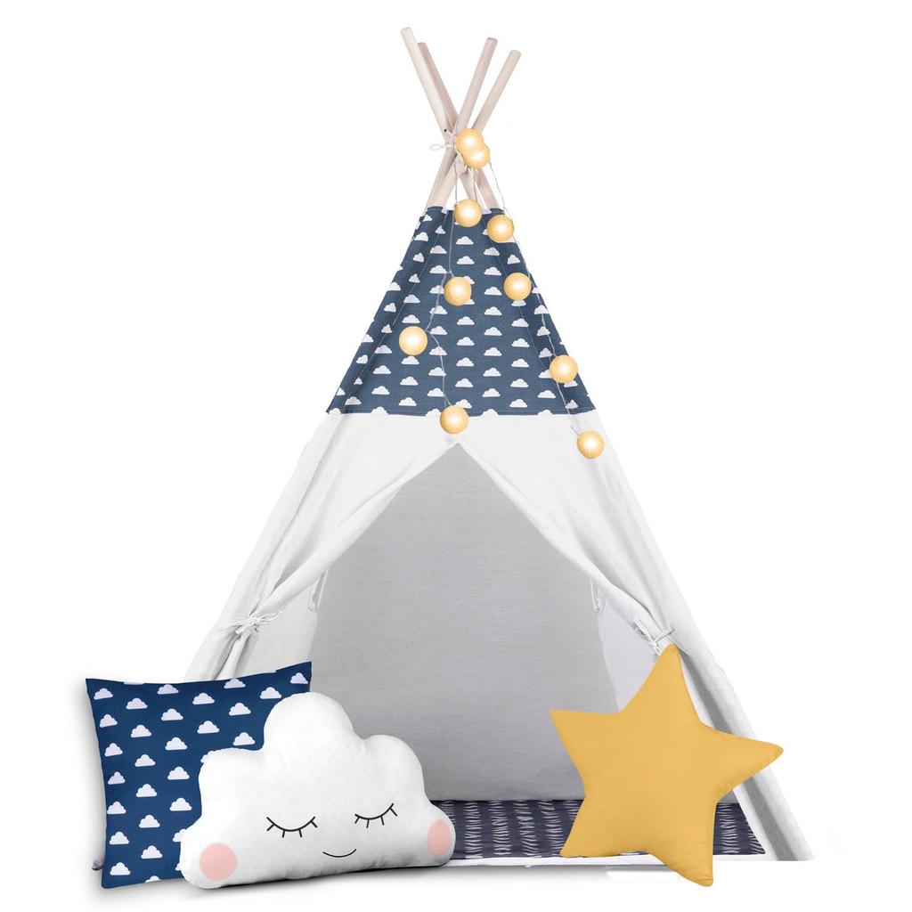 Nukido Children's Teepee Tent With Lights - Navy Blue