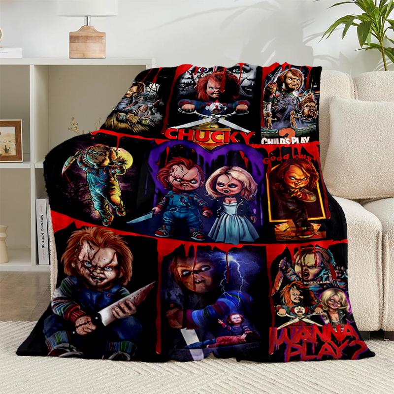 1PC Chucky's Halloween Horror Flannel Blanket Gift, Suitable for Both Men And Women, Soft Ideal for Beds And Sofa, Birthday Or Christmas Gift