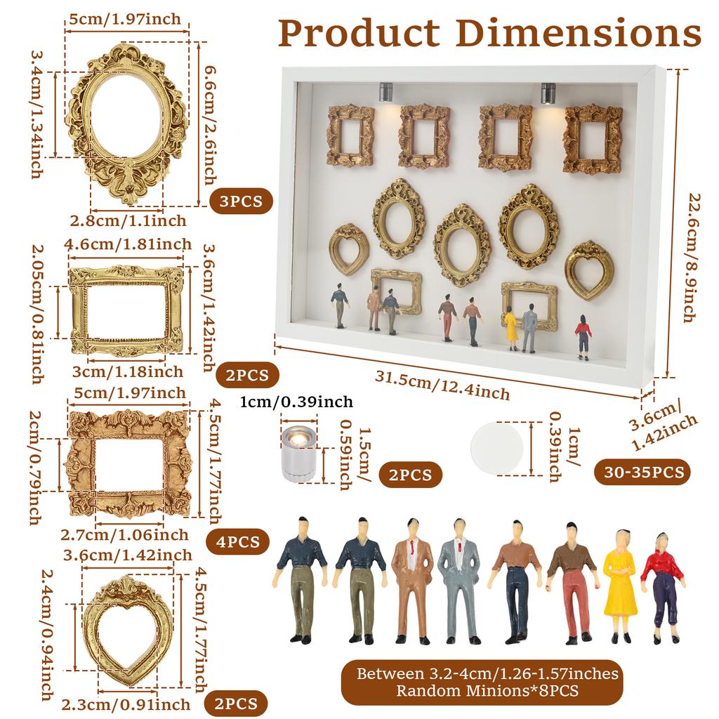 Mini Museum Photo Album Mini DIY Museum Silhouette Box Stylish Creative Memory Display Kit with Miniature Statue and Gold Frame