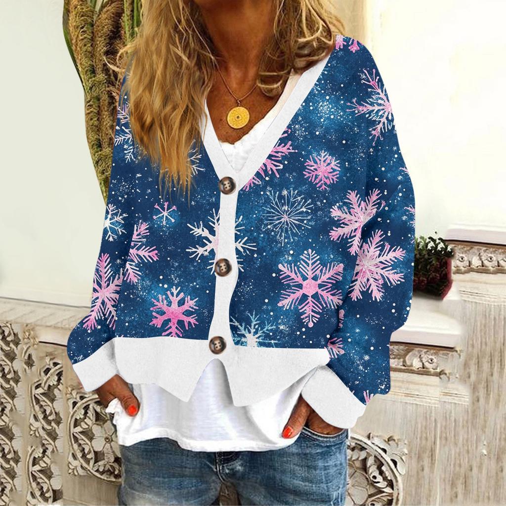 Женское модное короткое пальто, повседневное, с длинным рукавом, с рождественским принтом, однобортный плюшевый топ