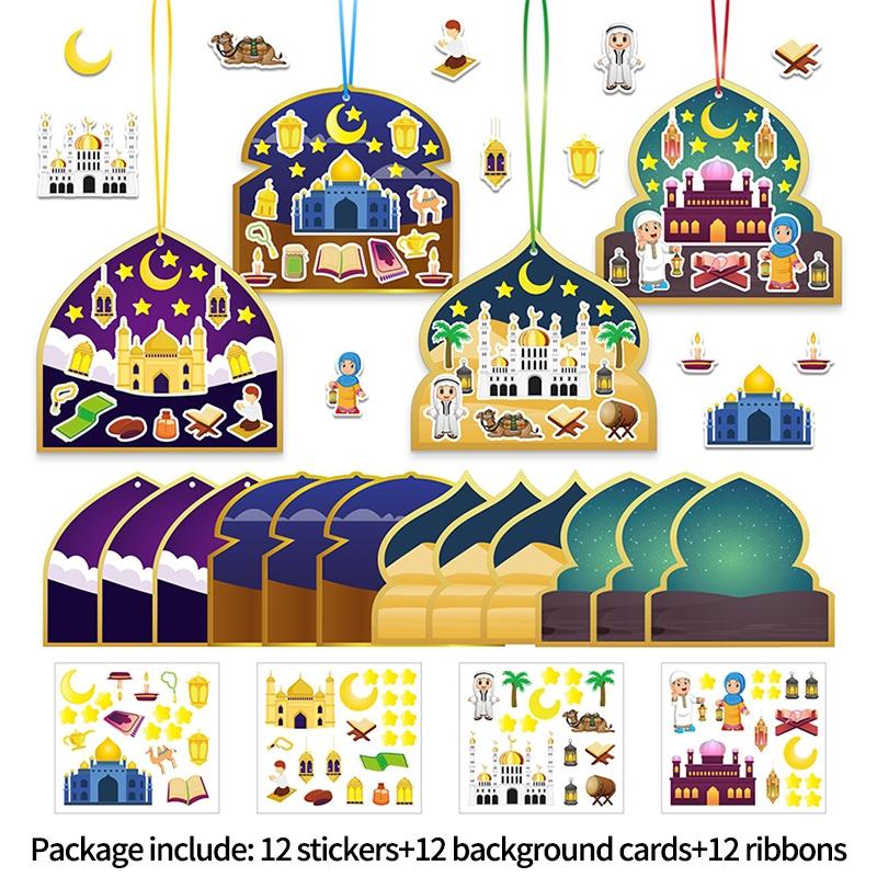 Ramadan Stickers Decorations 2026 Muslim Eid Moon Star Window Stickers Hanging Decor Al Fitr Party Decor Festival Party Supplies