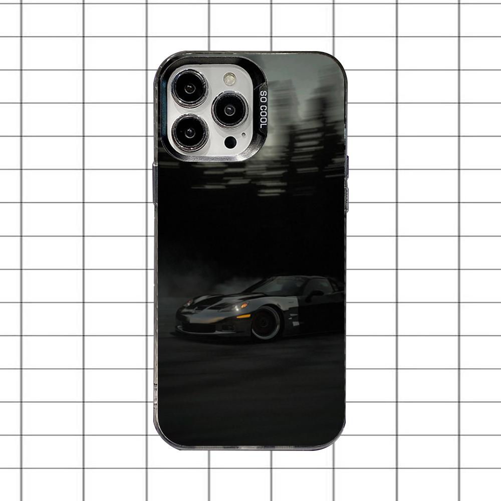 Чехол для телефона C-CorvetteS C8 C6 для iPhone 16,15,14,13,12,11,8,7,Pro,Max,Plus,Mini,XS,SE Противоударный Черный Матовый Жесткий
