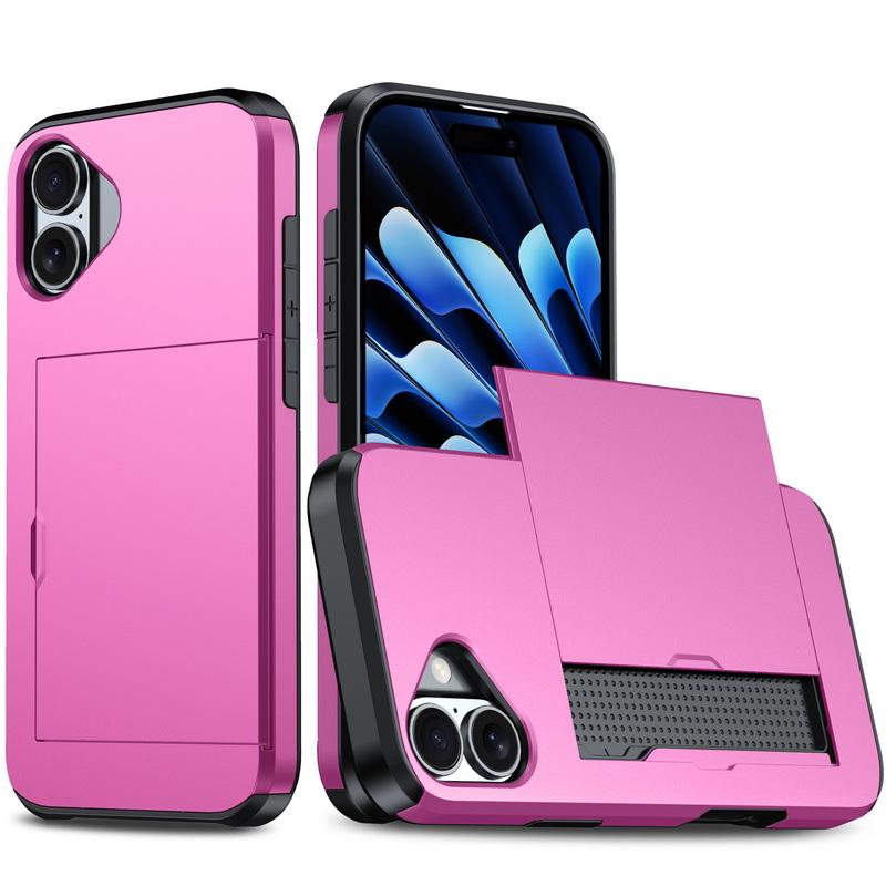For iPhone 16 Pro Max 15 Pro 14 Plus 13 12 11 Pro Max Xs Max Xr 8 7 Plus Wallet Card Holder Slide Slot Slim Hard Pc Heavy Duty Protective Cover