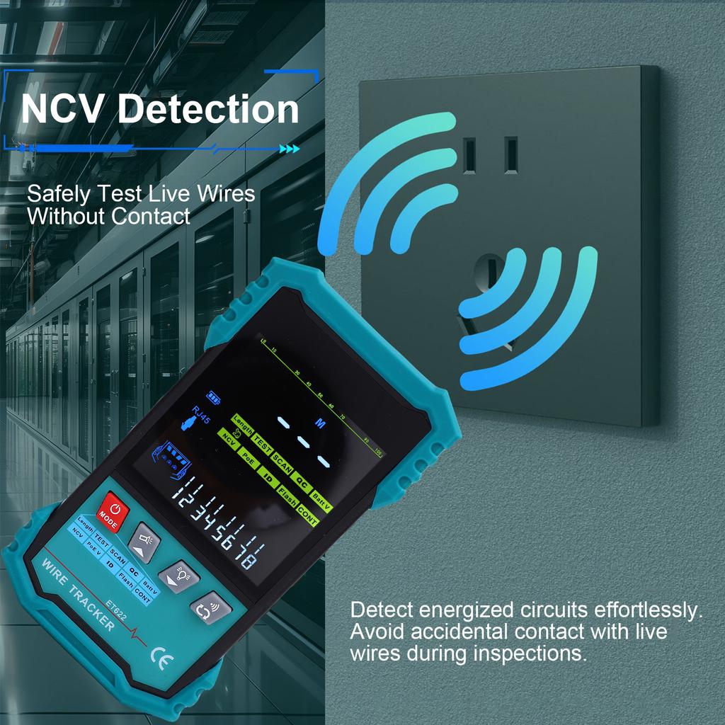 Network Cable Tester with POE Voltage Detection, Wire Tracker, RJ45 Length Measurement (400m), Cable Continuity Test,