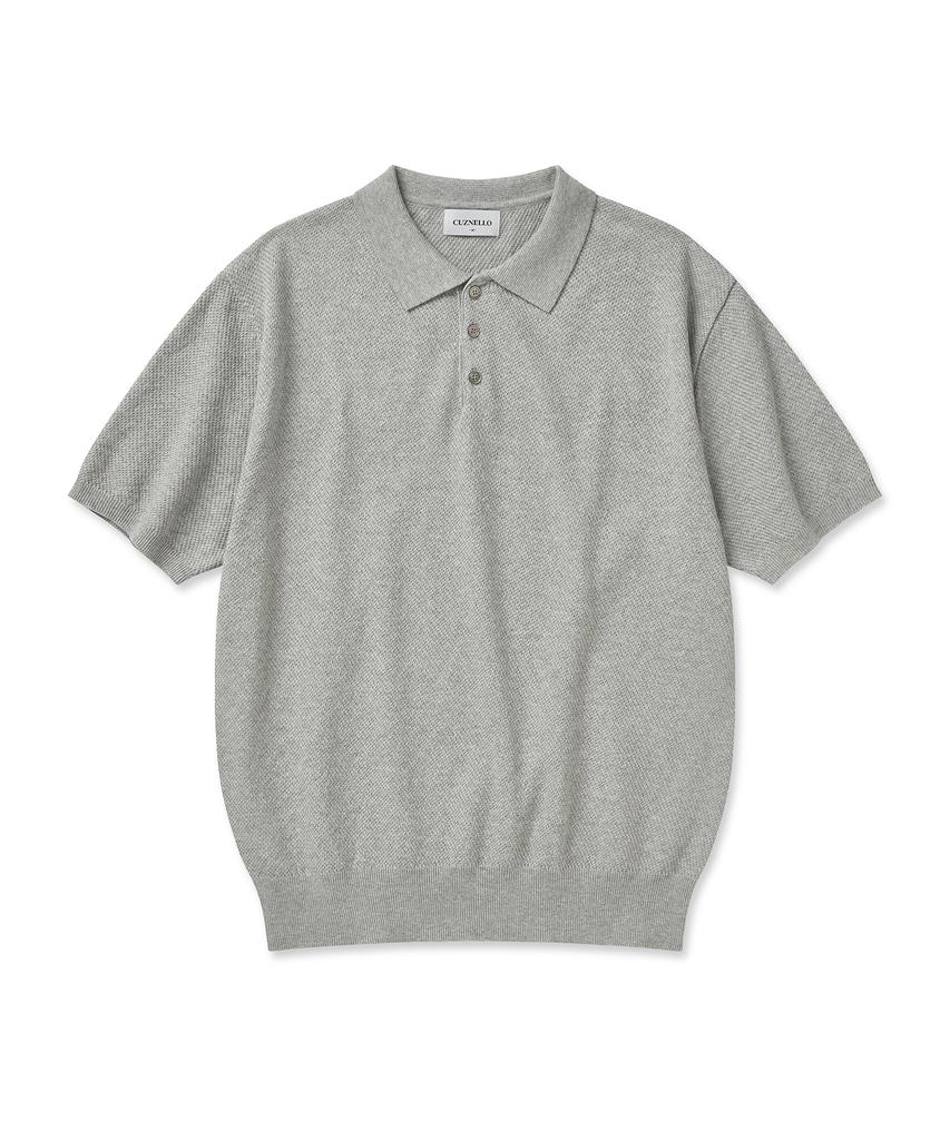 CUZNELLO Cool Cotton Collared Short Sleeve Knit_Gray